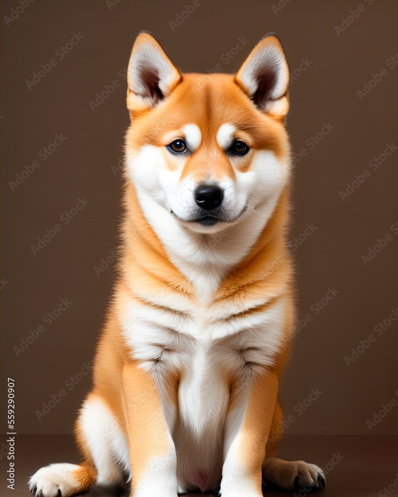 Shiba Inu Dog on brown background