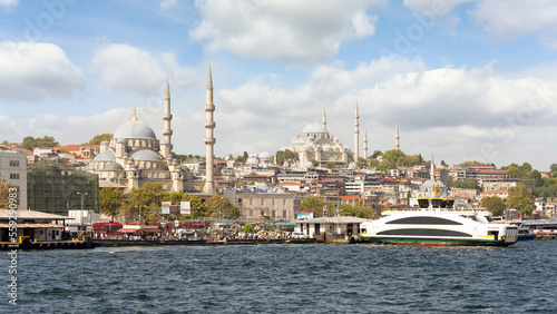Istanbul city view from Eminonu square overlooking the Golden Horn Rustem Pasha Mosque, Istanbul, Turkey
