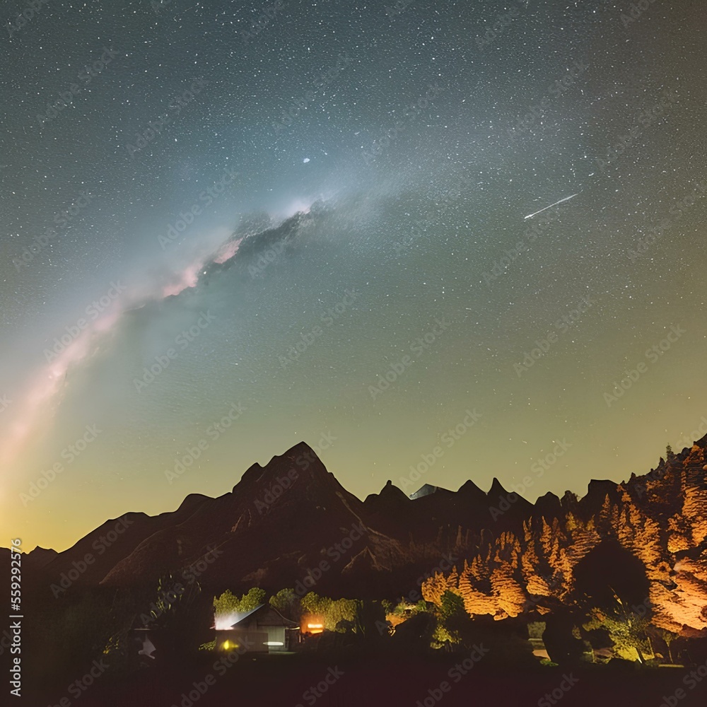 a landscape photography of A starry night sky with the Milky Way galaxy ...