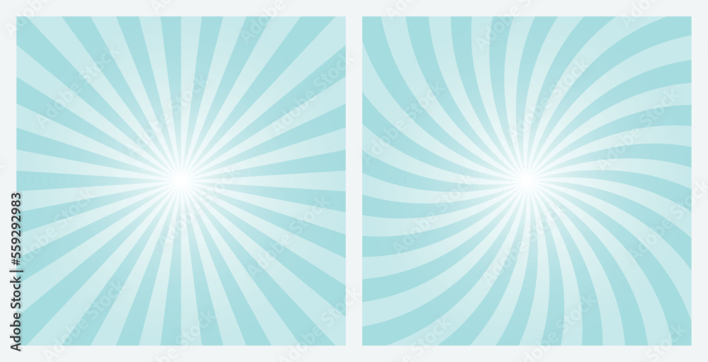 Sunburst Pattern. Pale turquoise blue sunburst background. Rays backdrop as design element. Vector illustrations.
