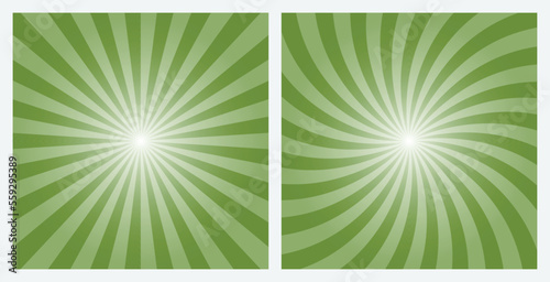 Olive Drab Green rays background. Sunburst pattern background set. Radial and swirl retro style background in pop art style.