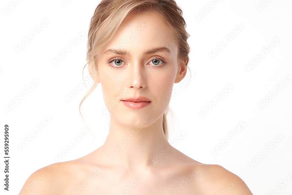 Beautiful young woman with clean fresh skin on white background, Face care, Facial treatment, Cosmetology, beauty and spa, women portrait. Beautiful young woman with clean fresh skin on white background, Face care, Facial treatment, Cosmetology, beauty and spa, women portrait.