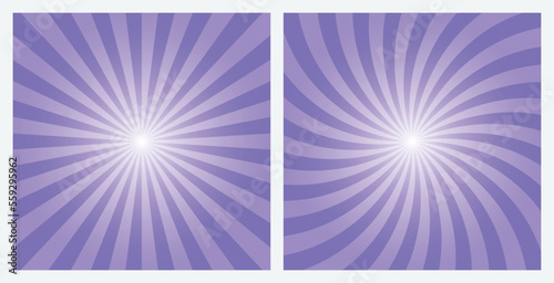 Medium Purple rays background. Sunburst pattern background set. Radial and swirl retro style background in pop art style. © cnh
