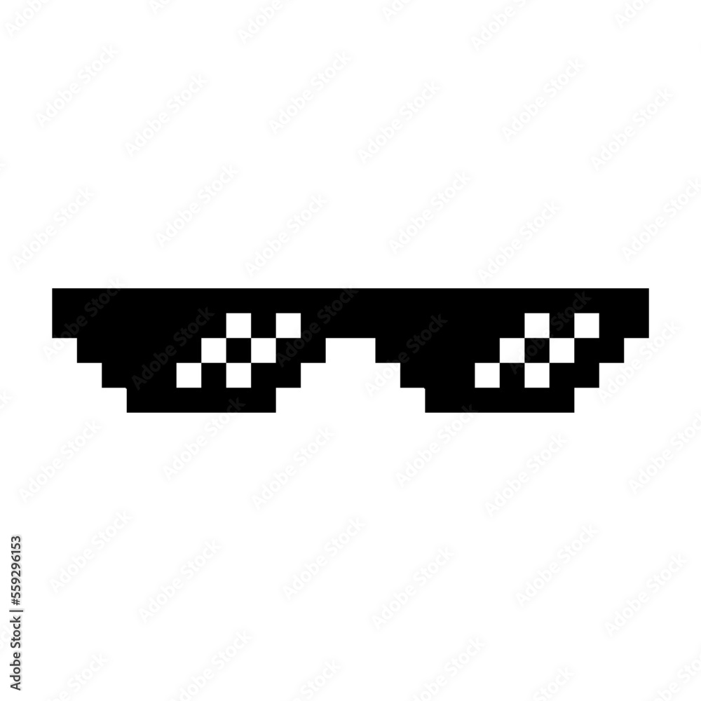 Funny Black Pixelated Sunglasses. Simple Linear Illustration of 8-bit Pixel Boss Glasses. Art Style Trend Modern Logotype Graphic - Isolated on White Funny Black Pixelated Sunglasses. Simple Linear Illustration of 8-bit Pixel Boss Glasses. Art Style Trend Modern Logotype Graphic - Isolated on White