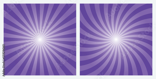 Rebecca Purple rays background. Sunburst pattern background set. Radial and swirl retro style background in pop art style.