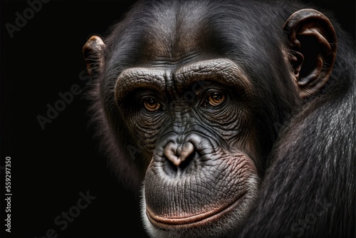 Chimpanzee Face. Close up. Generative AI © Kanisorn