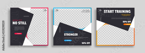 posts on social media vector illustration. Stylish graphics templates posts. dynamic abstractions typography photo. modern art paint and brush stains, fitness subjects gym. design frame post Template