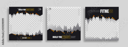 posts on social media vector illustration. Stylish graphics templates posts. dynamic abstractions typography photo. modern art paint and brush stains, fitness subjects gym. design frame post Template