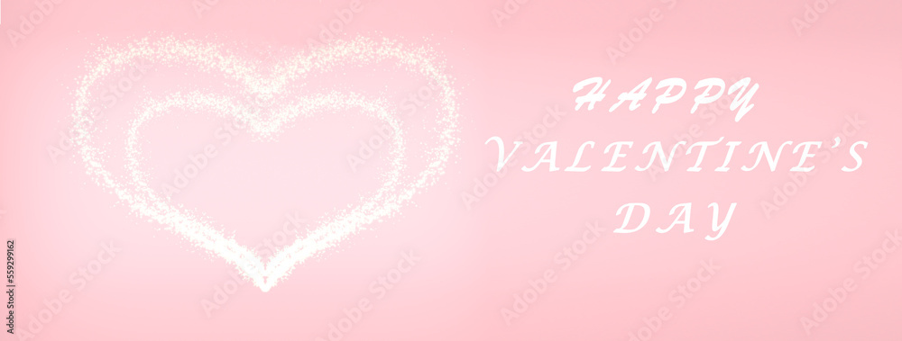 Happy Valentines Day greeting card. White hearts on pink pastel background.