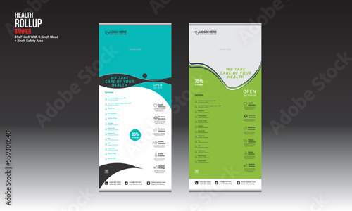 health vector roll up banner design for doctor medical medicine company use