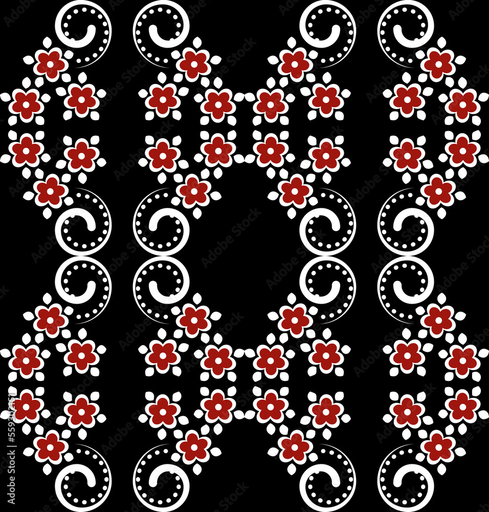 Seamless pattern of cherry blossoms on a black background