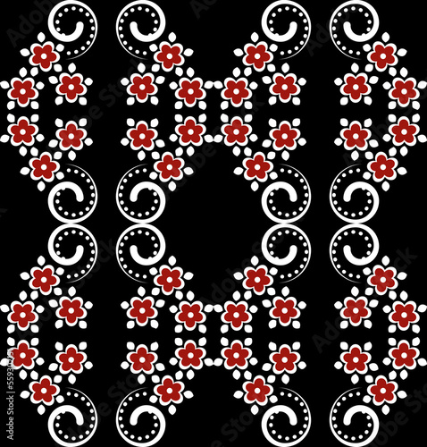 Seamless pattern of cherry blossoms on a black background