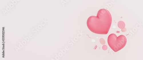 valentines concept background. hearts shape floating with elements banner  copy space 3d illustration