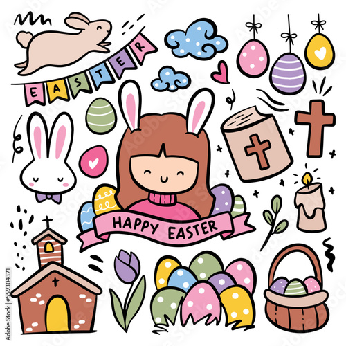 Set of Cute Hand Drawn Easter Doodle 