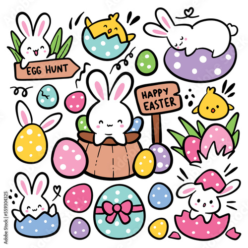 Set of Cute Hand Drawn Easter Doodle 