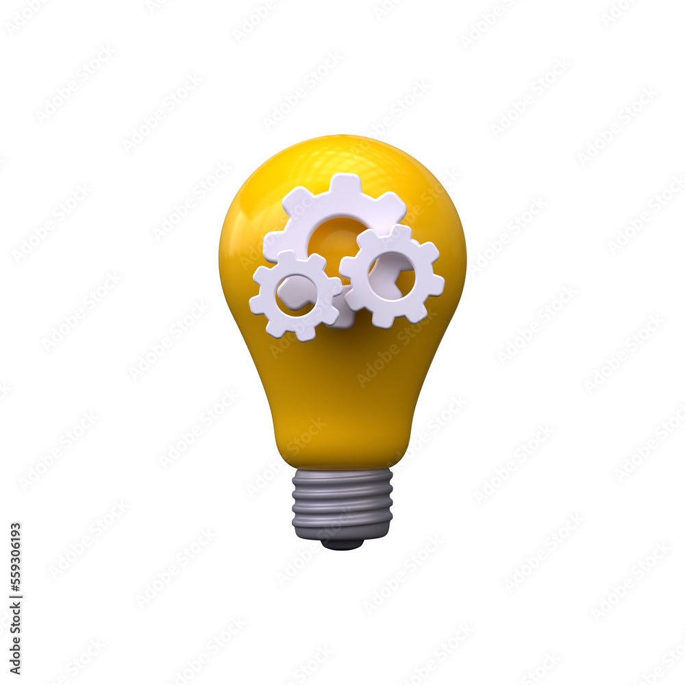 Light Bulb Gear Icon 3d render. Light Bulb Gear Icon 3d render.