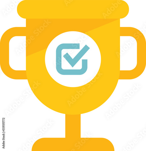 Gold cup expertise icon flat vector. Complete work. Control standard isolated