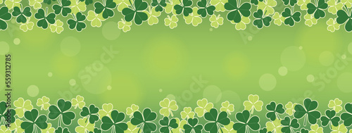 Vector Clover Seamless Background Illustration For St. Patrick’s Day With An Abstract Green Background And Text Space. Horizontally Repeatable.