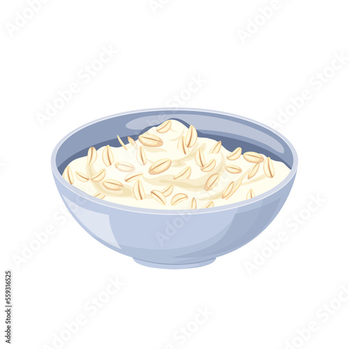 oatmeal bowl cartoon. breakfast food, porridge cereal, healthy oat, diet white, morning meal, muesli oatmeal bowl vector illustration
