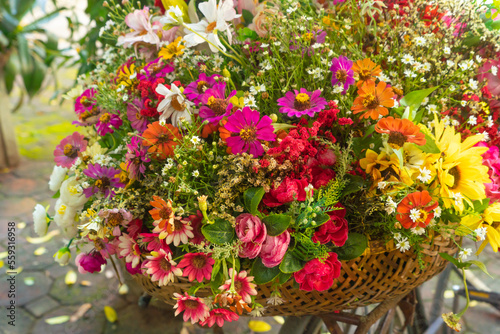 Colorful bloom flowers in bouquet. Festive background  pastel and flora in valentine day.