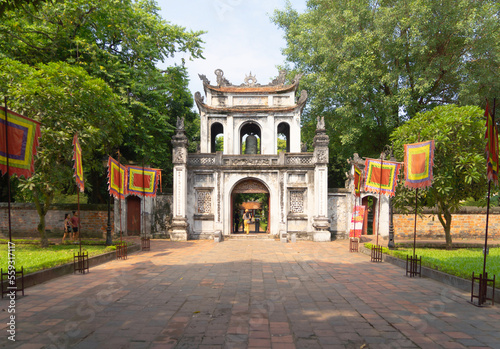 The Temple of Literature, Hanoi City, Vietnam. Famous vietnamese tourist attraction in travel concept. Architecture landmark.
