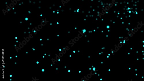 Blue plexus on a dark background. Blue particles. Turquoise dust. 4k turquoise plexus. Blue dust on a black background blure