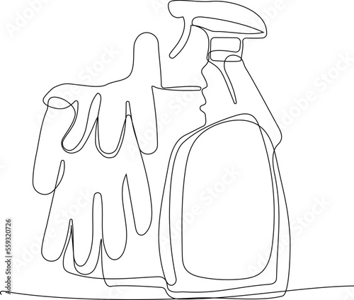 Continuous one line drawing of bottles for liquid laundry detergent, bleach, fabric softener, dishwashing liquid or another cleaning agent. Easy to place your text and brand logo. Vector illustration