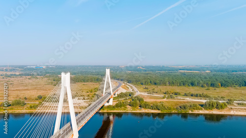 Murom, Russia. Murom bridge. Cable-stayed bridge across the Oka river, Aerial View