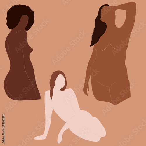 silhouette of a three women. Bodypositiv. bodies. beauty.
