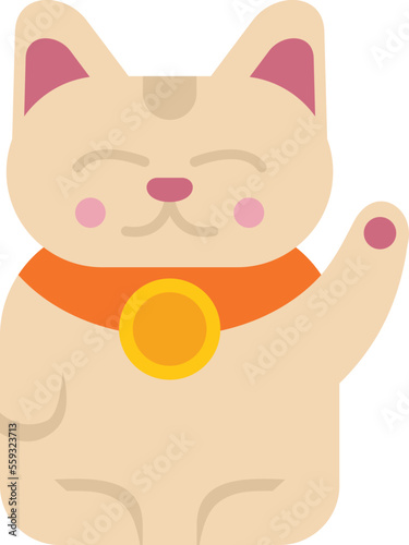 Neko lucky cat icon flat vector. Japan fortune. Cute money isolated