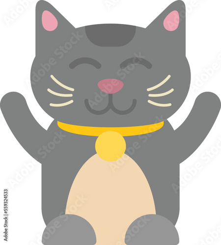 Chinese lucky cat icon flat vector. Maneki japan. Gold animal isolated