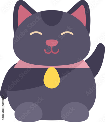 Coin lucky cat icon flat vector. Japan neko. Chinese money isolated