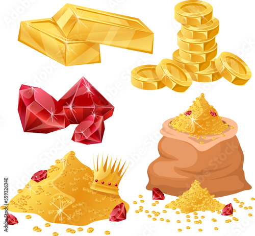 treasure gold money old set cartoon. old ancient, adventure wealth, coin abundance, fantasy pirate, antique golden treasure gold money old vector illustration