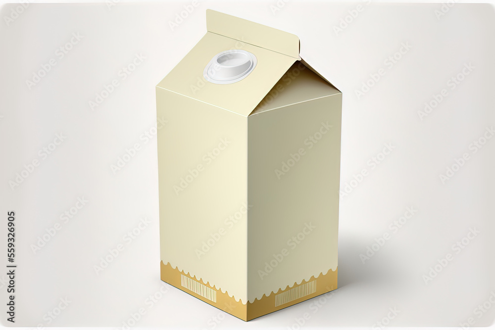 Icon of a white paper milk package isolated on a white backdrop. milk package sign color rectangle button. Generative AI Icon of a white paper milk package isolated on a white backdrop. milk package sign color rectangle button. Generative AI