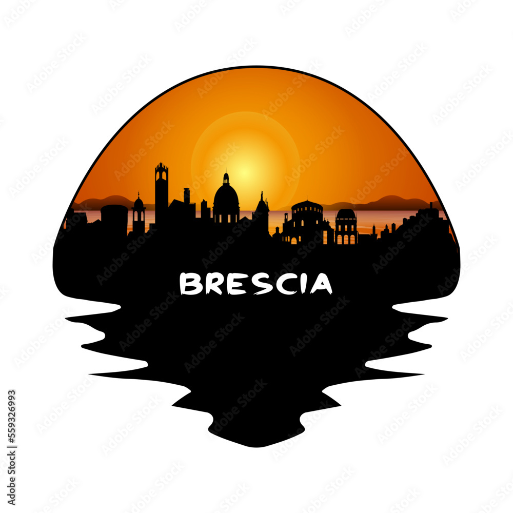 Brescia Italy Skyline Silhouette Retro Vintage Sunset Brescia Lover Travel Souvenir Sticker Vector Illustration SVG EPS