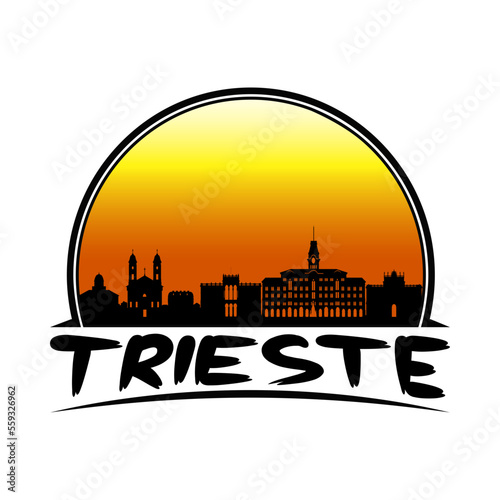 Trieste Italy Skyline Silhouette Retro Vintage Sunset Trieste Lover Travel Souvenir Sticker Vector Illustration SVG EPS