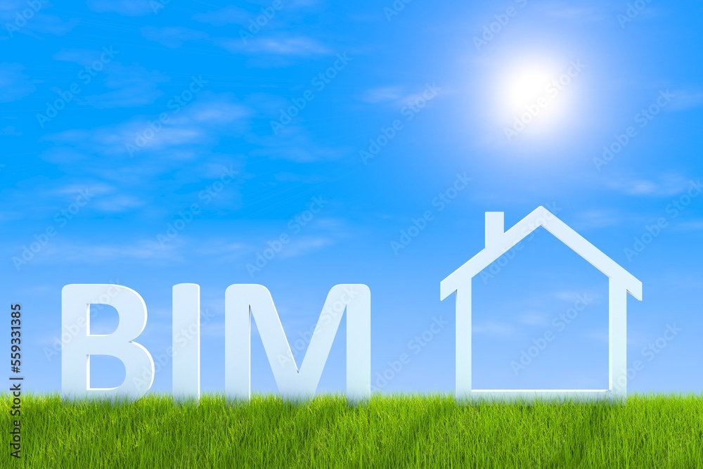 BIM concept green grass landscape background 3d illustration BIM concept green grass landscape background 3d illustration
