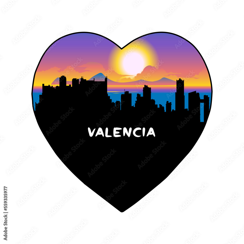 Valencia Spain Skyline Silhouette Retro Vintage Sunset Valencia Lover Travel Souvenir Sticker Vector Illustration SVG EPS