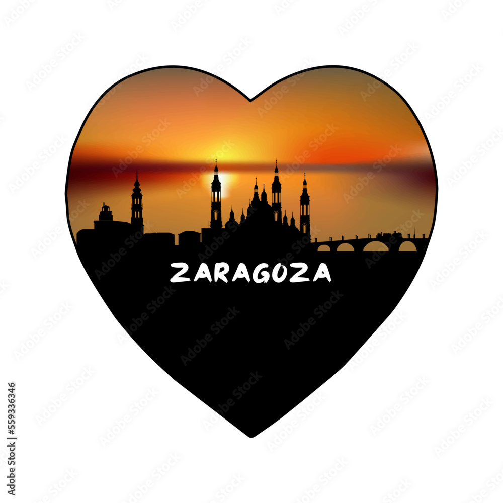 Zaragoza Spain Skyline Silhouette Retro Vintage Sunset Zaragoza Lover Travel Souvenir Sticker Vector Illustration SVG EPS