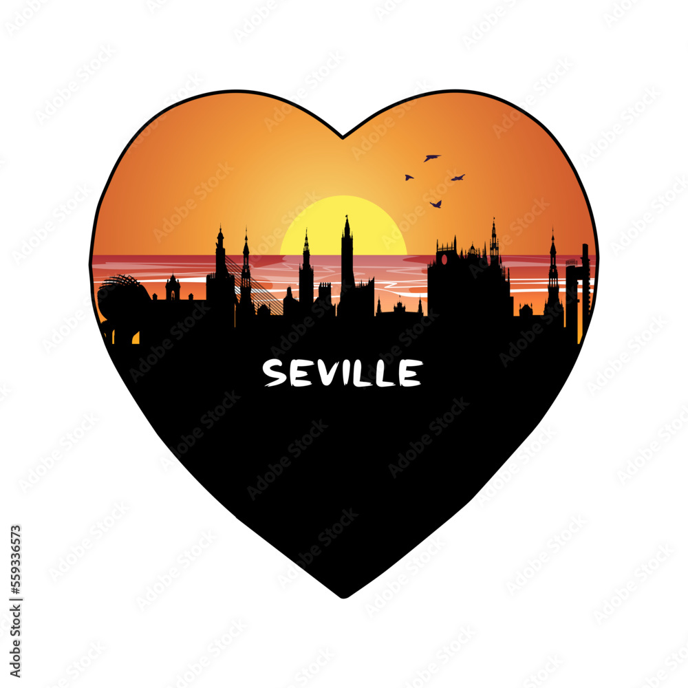 Seville Spain Skyline Silhouette Retro Vintage Sunset Seville Lover Travel Souvenir Sticker Vector Illustration SVG EPS