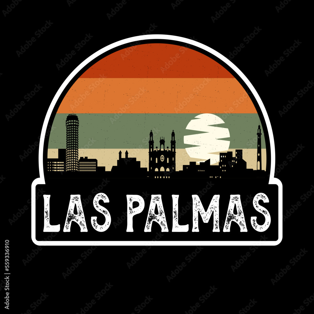 Las Palmas Spain Skyline Silhouette Retro Vintage Sunset Las Palmas Lover Travel Souvenir Sticker Vector Illustration SVG EPS