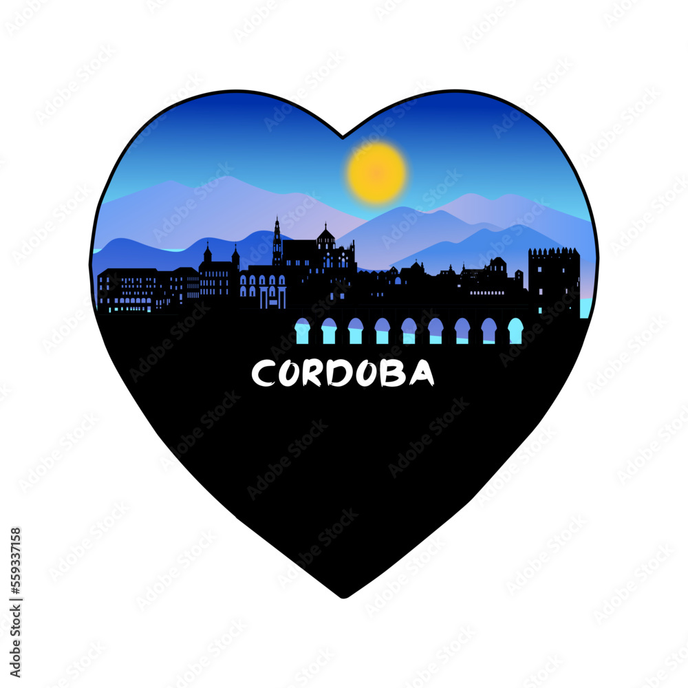 Cordoba Spain Skyline Silhouette Retro Vintage Sunset Cordoba Lover Travel Souvenir Sticker Vector Illustration SVG EPS