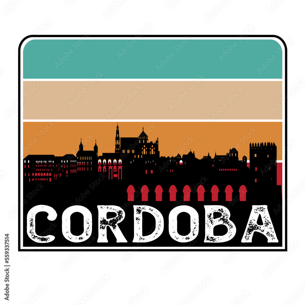 Cordoba Spain Skyline Silhouette Retro Vintage Sunset Cordoba Lover Travel Souvenir Sticker Vector Illustration SVG EPS