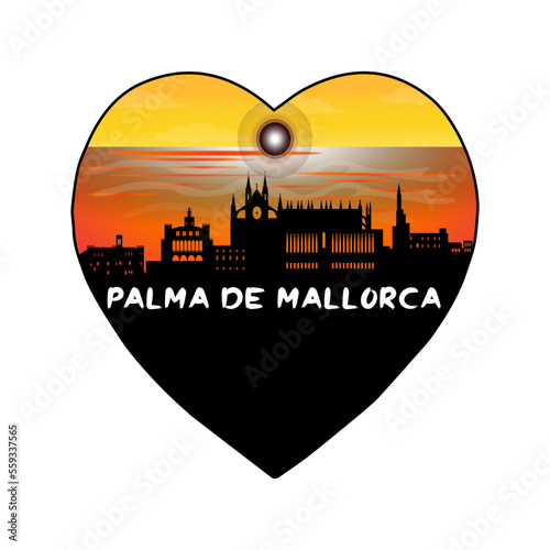 Palma De Mallorca Spain Skyline Silhouette Retro Vintage Sunset Palma De Mallorca Lover Travel Souvenir Sticker Vector Illustration SVG EPS