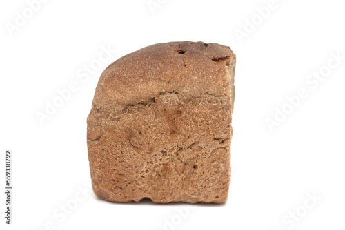 Half a loaf of rye bread on a white background.