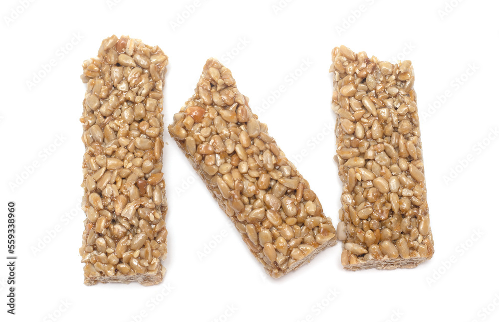 Kozinak from seeds on a white background. Kozinak from seeds on a white background.