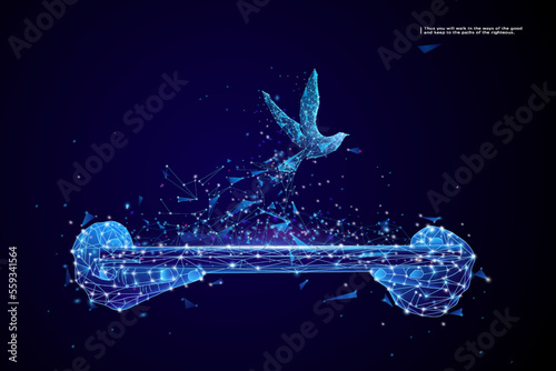 Wireframe Peace dove sign. International Peace Day, Low poly style design Geometric background.