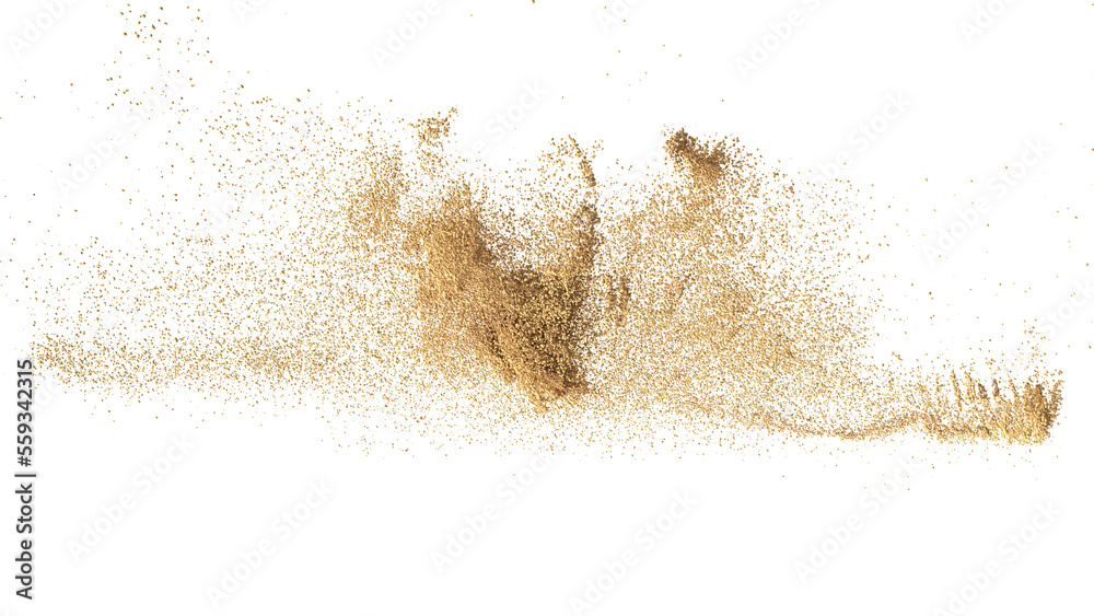3D rendering of scattered sand granules or dirt on transparent background - obrazy, fototapety, plakaty 