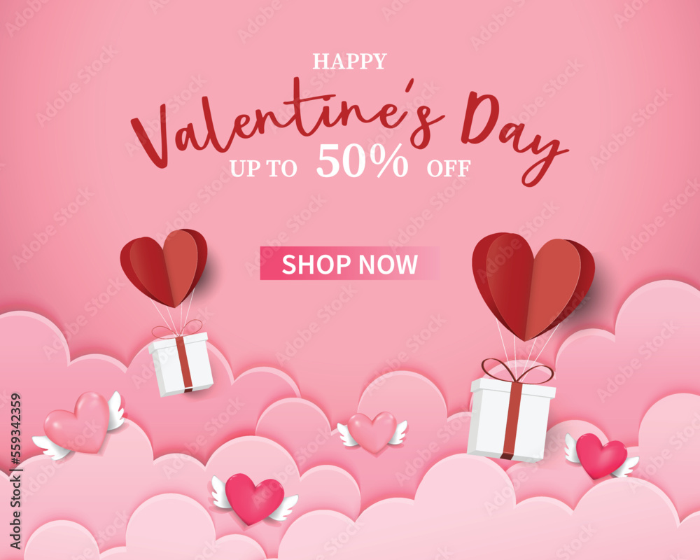 Happy Valentine's Day Poster or banner with cute font,sweet hearts on red background. Promotion and shopping template or background for Love and Valentine's day concept