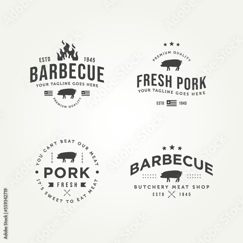 set of vintage classic barbecue fresh pork icon logo template vector illustration design. retro butchery  meat shop  restaurant logo concept